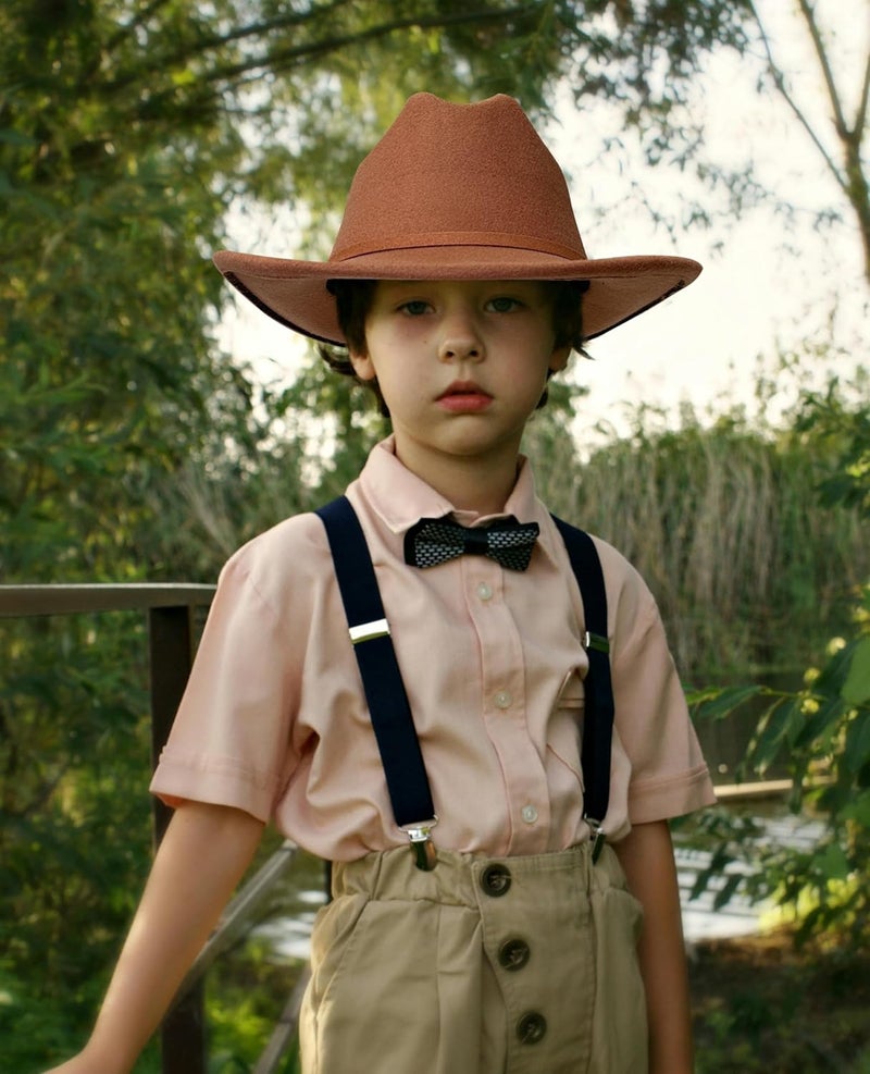 Jastore Kids Western Cowboy Hat for Girl Boy Wide Brim Beach Cowgirl Hat with Belt Buckle Cattleman Cowboys Hats - Image 5